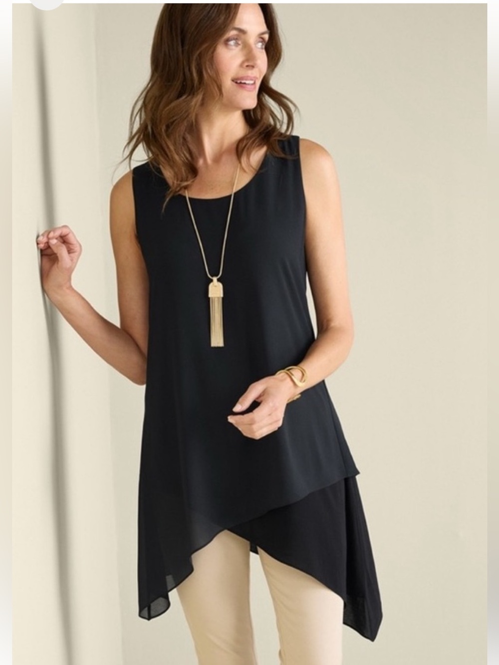 Soft Surroundings Celine Black Chiffon Sleeveles Tunic 2X Layers Lagenlook Flowy